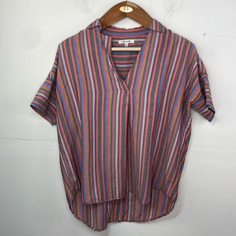 Madewell Womens Courier Button Back Shirt Rainbow Stripe Oversized size XS